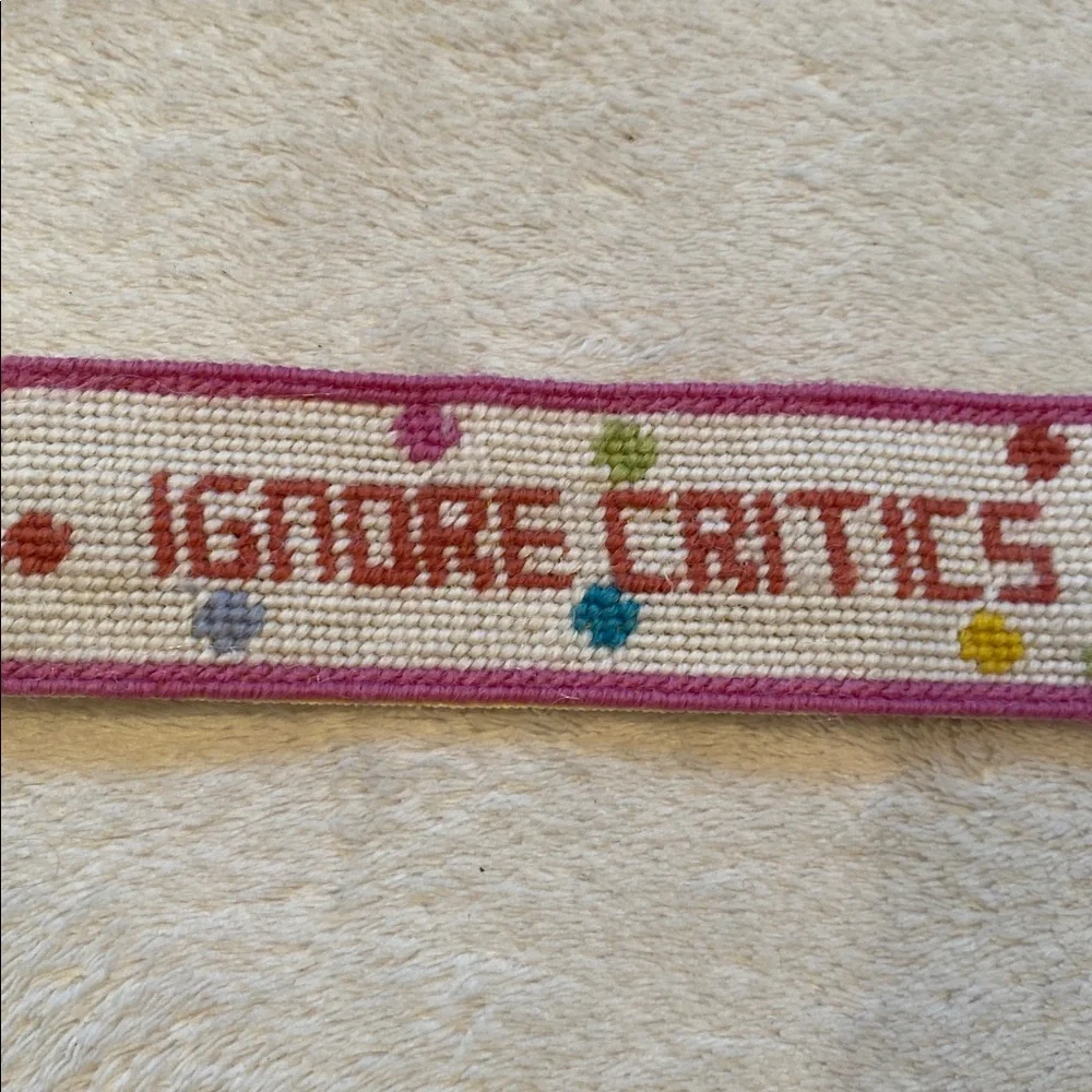 NWT Gretchen Scott needlepoint d-ring inspirational quotes  belt Sz S